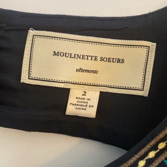 Anthropologie Moulinette Soeurs Navy Embroidered Perennial Mini Dress Size 2 - Picture 9 of 13